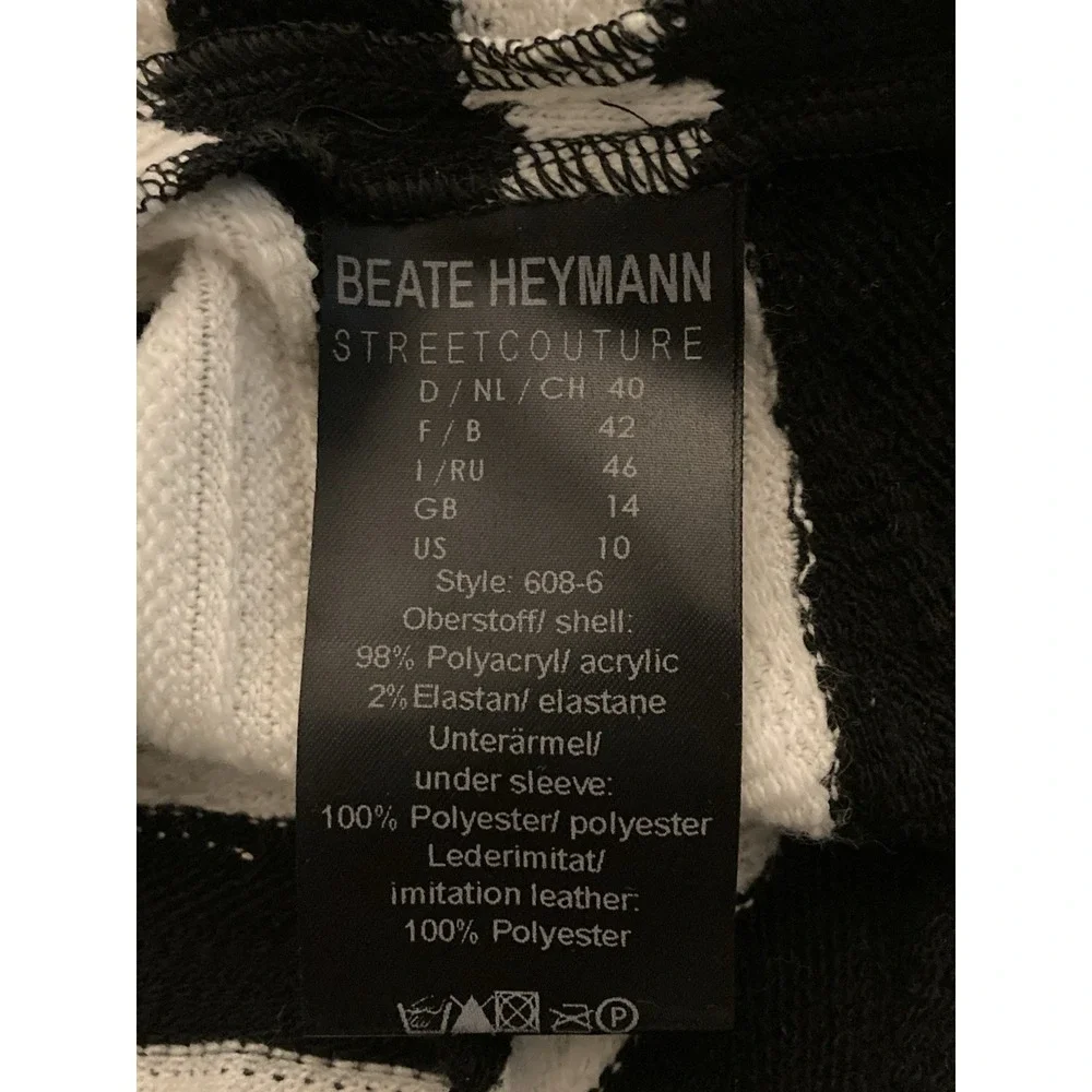 Beate Heymann Street Couture Sweater‎ Black Ivory Sz 10 Tunic Striped Oversized